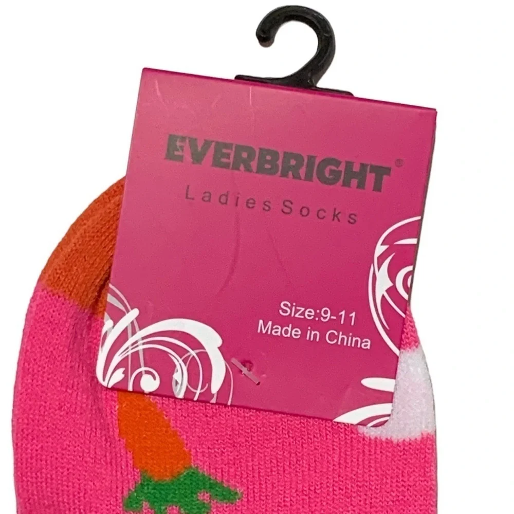 Everbright Easter Socks Women’s Bunny Carrots Novelty Print 9-11 Pink Multicolor